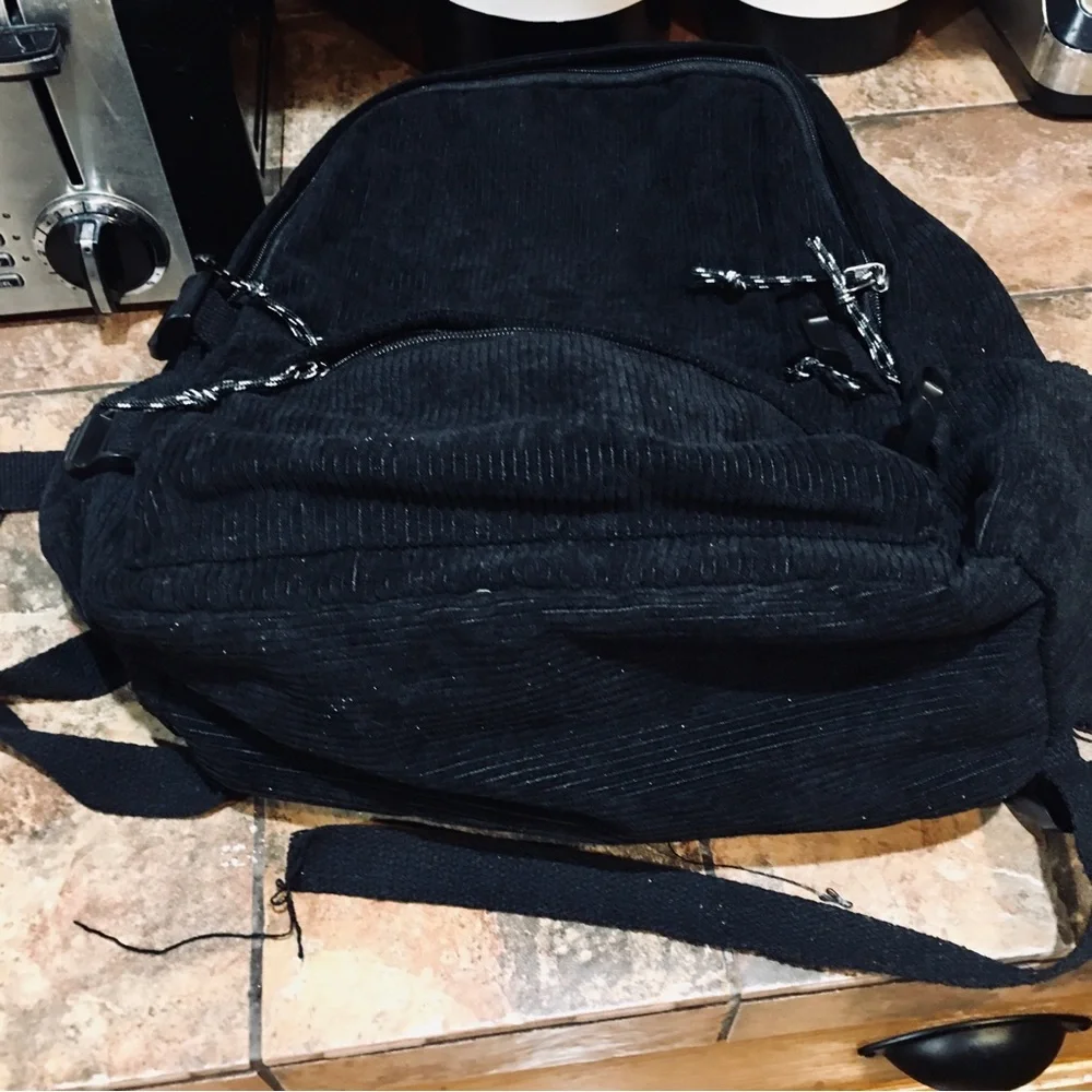 Black courderoy corduroy cotton ribbed knit backpack bag school college dorm